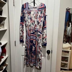 Annabelle Navy and Red Floral Long Sleeve Dress